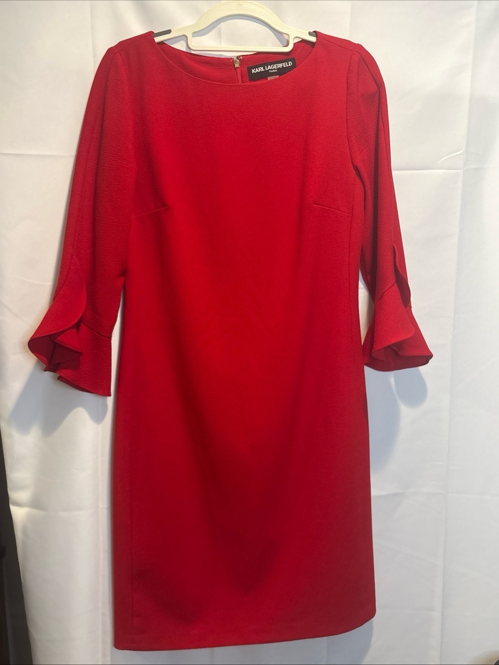 Karl Lagerfeld Red Ruffle-Cuff Shift Dress